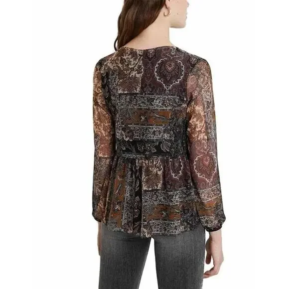 DESIGUAL NWT $115 Katrina Patchwork Look Lined Mesh Top Size US L - Picture 3 of 12